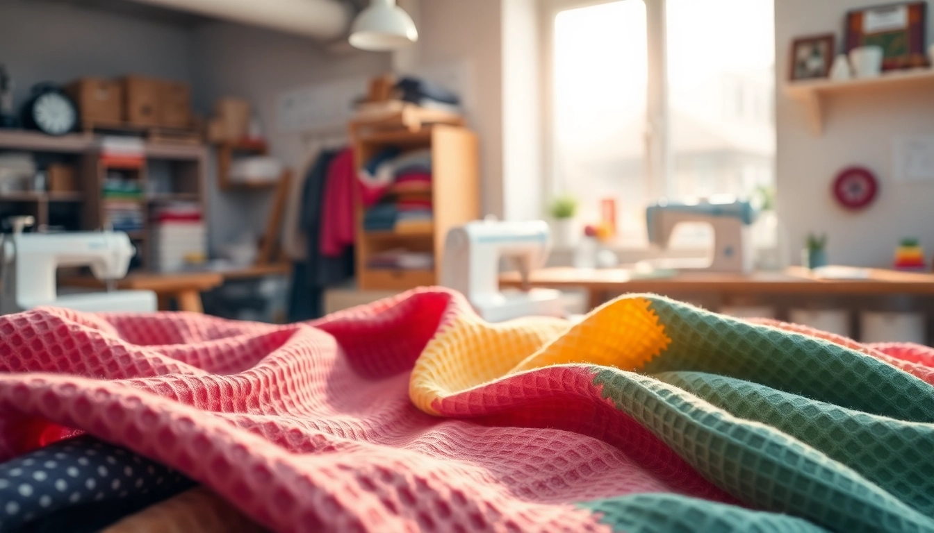 Creëer stijlvolle projecten met wafel katoen, diverse kleuren en texturen getoond.