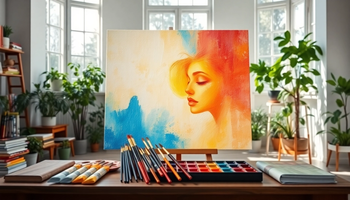 Creëer levendige canvas kunst in een inspirerende studio met natuurlijke lichtinval.