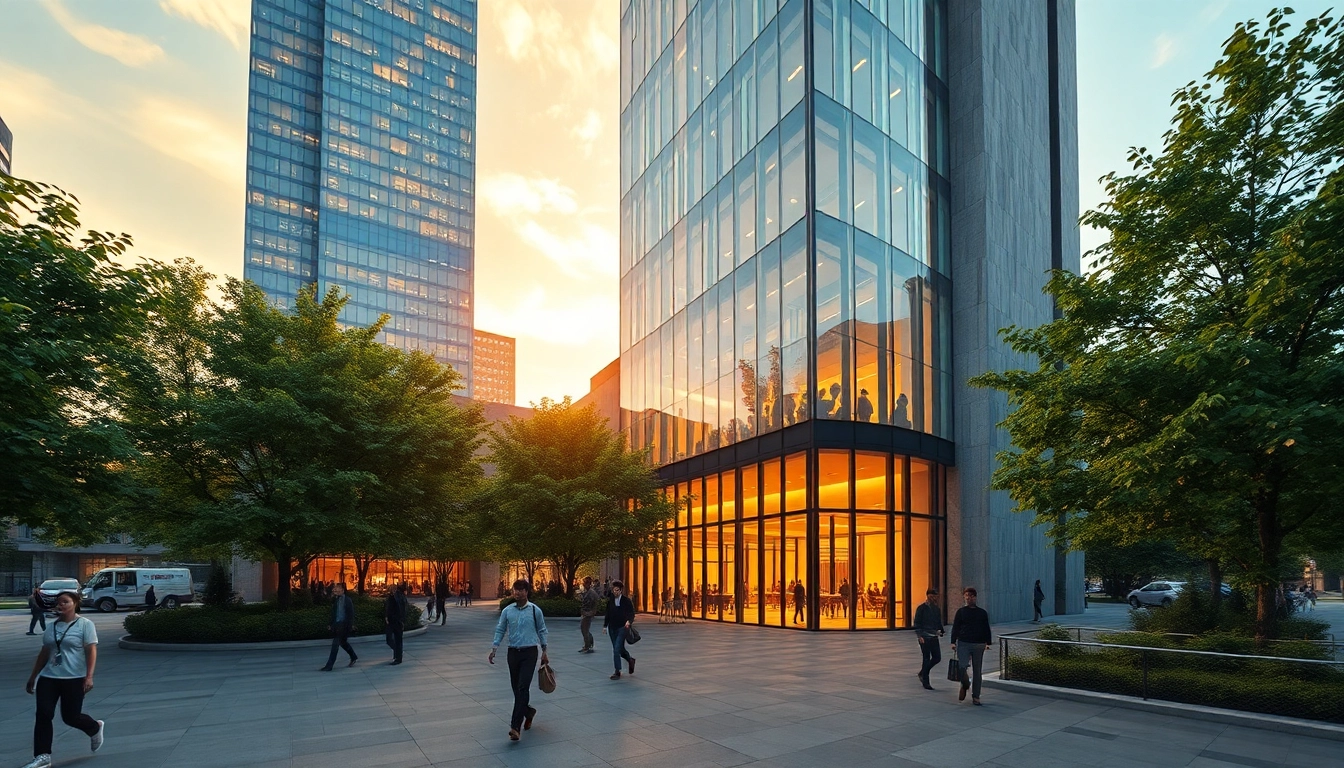 Erstellen Sie ansprechende architektur visualisierung für moderne Gebäude in urbaner Umgebung.