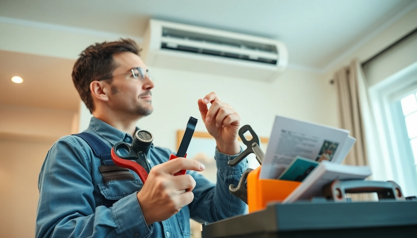 Expert technician at work providing ac repair glendale az services in a well-lit home.