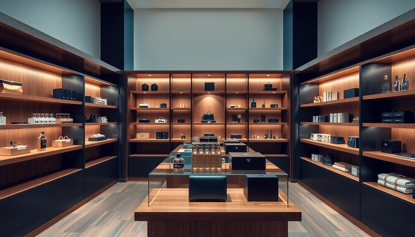 Visualiza luxury12 en una boutique elegante con productos de alta calidad exhibidos.